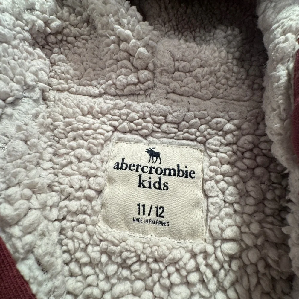 Abercrombie Hoodie Girls 11/12 Maroon Cotton Sherpa Lined Full Zip Logo Y2k VTG